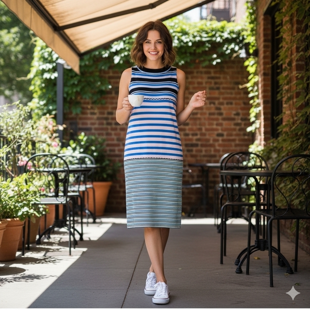 Marni Uniqulo Collab Stripe Midi Sleeveless Dress